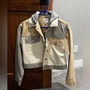 BKE women’s hooded denim Jacket - Gray and Beige size XS